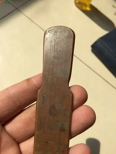 晚清民国 紫铜 文房琴形镇尺 开门老