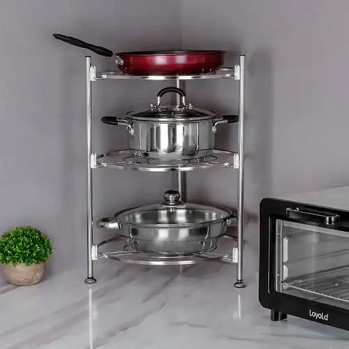 304不锈钢厨房置物架落地多层放锅架锅具收纳架分层转角三角架子