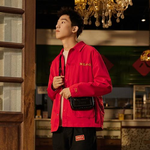 刺绣唐装夹克风衣afds029李宁本命年红男子外套日进斗金肖战同款
