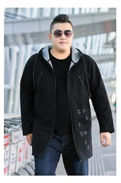 加大码连帽夹克肥佬男装秋冬装中长款厚款特大号夹克肥人流行外套xxx