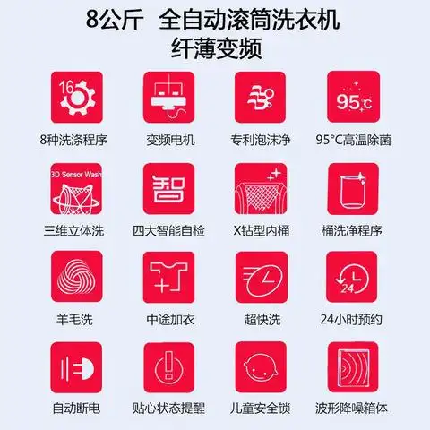 panasonic松下xqg80n80wp变频滚筒洗衣机8公斤