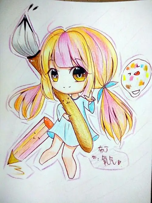 手绘彩铅q版女孩