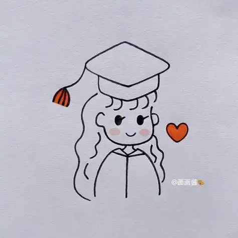 毕业照  毕业季  学士服  小女孩  画画  绘画  简笔画  简笔