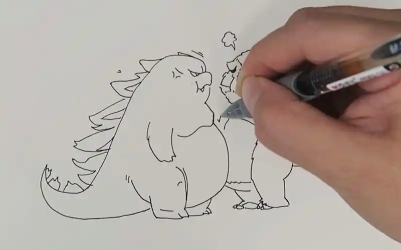 画q版的哥斯拉和金刚