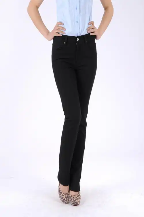 女式牛仔裤 2012秋冬新款女裤 黑色高腰大码韩版潮显瘦直筒牛仔裤长裤