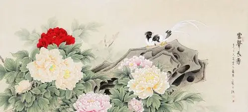 王一容四尺横幅牡丹图《富贵长寿》