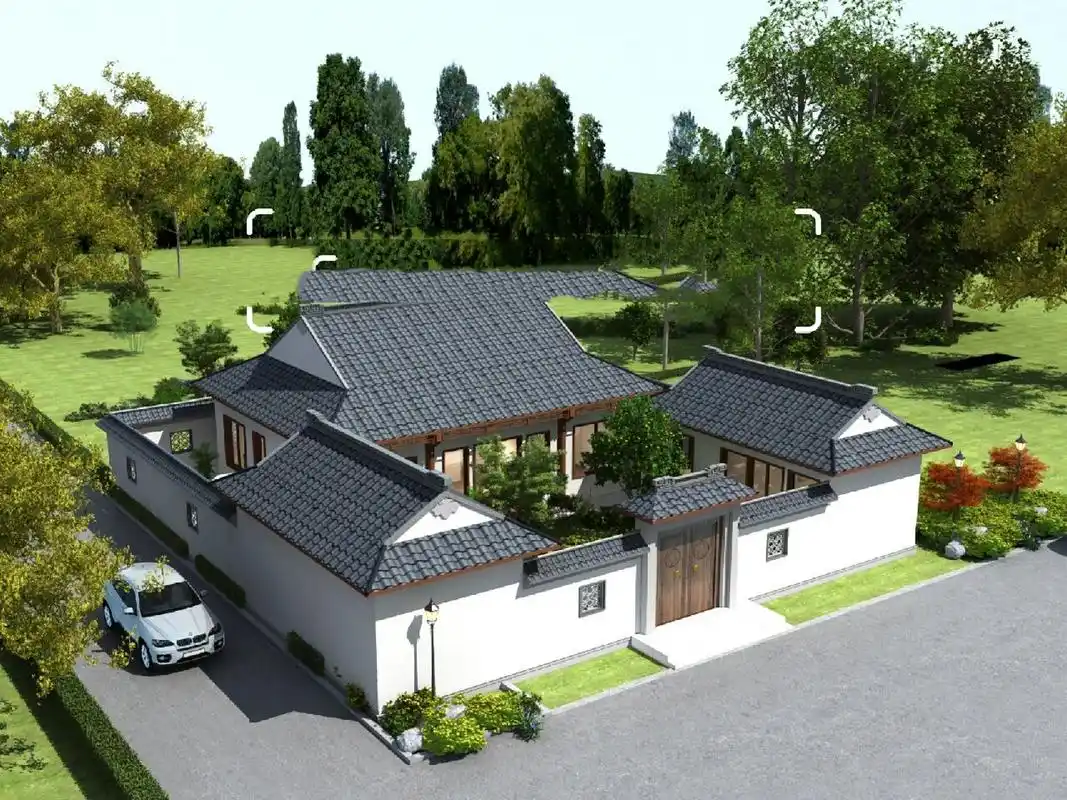 一层农村自建房中式三合院 三代不过时 占地199.