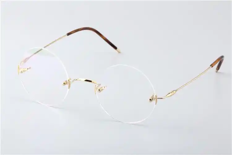 18k金眼镜架 无框圆框私人黄金眼镜框 商务近视眼镜男