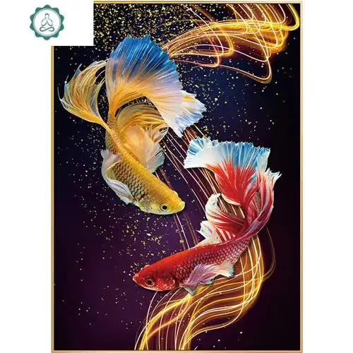 5d钻石画满钻客厅双锦鲤鱼贴钻十字绣玄关竖版2020新款钻石绣 封后