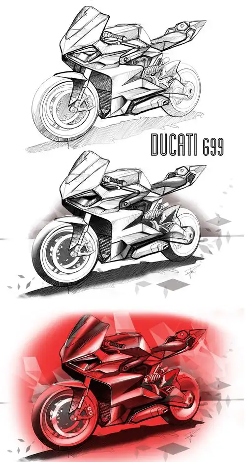 手绘超级酷炫的一组摩托车