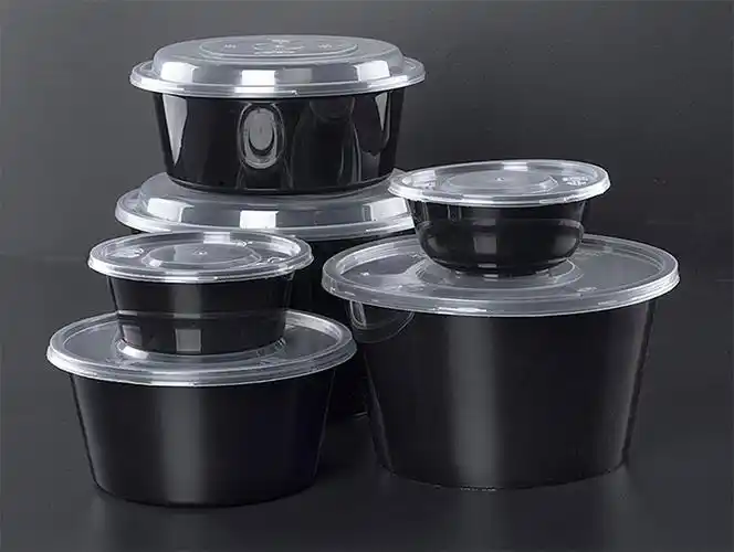 直营工厂一次性餐盒圆形打包盒黑色汤盒外卖汤碗带盖四果汤打包饭