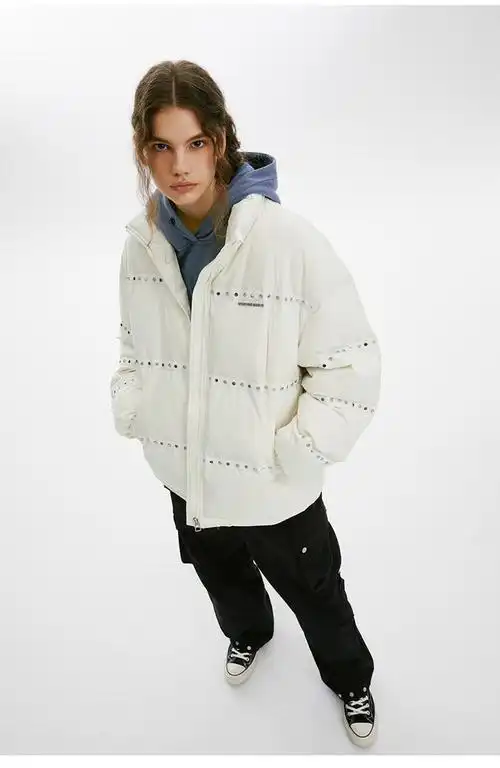 ecko犀牛潮牌2022冬季新款美式复古金属标铆钉钉钻织带休闲羽绒服男女