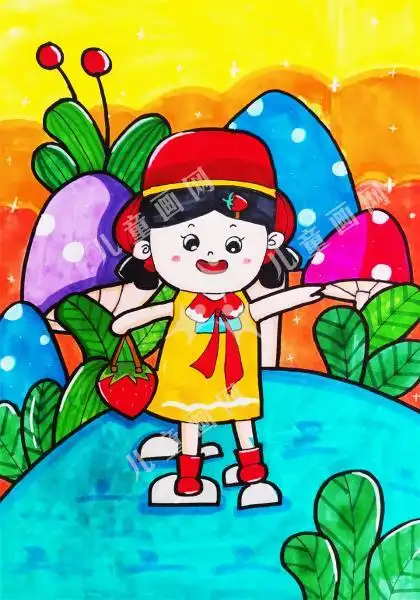 人物儿童画-亮红红