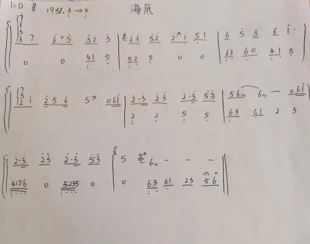 《海底》古筝谱