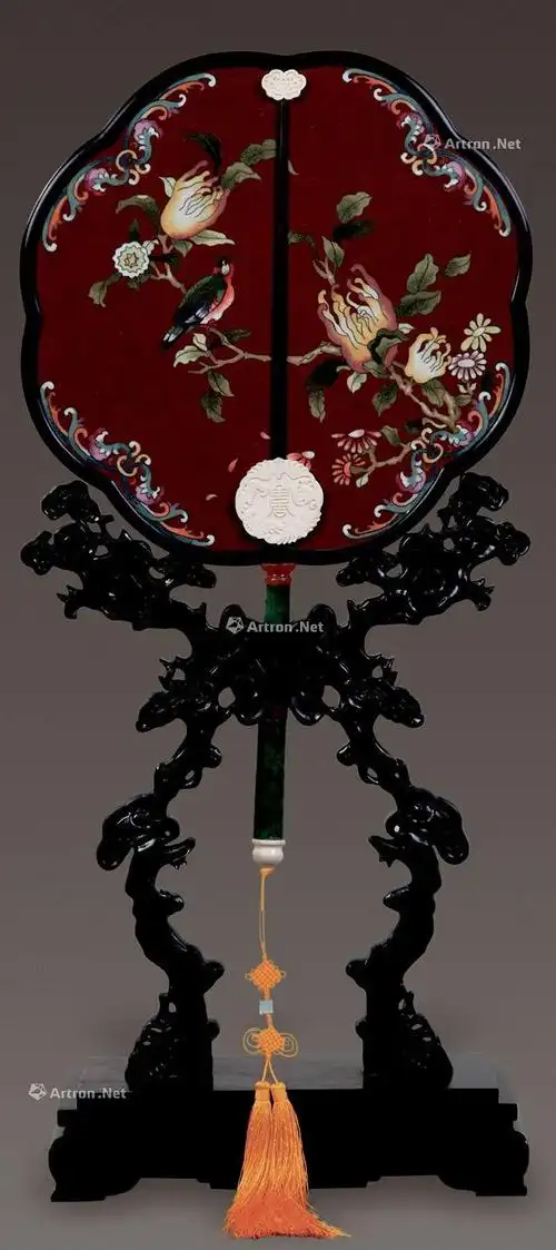 2781 景泰蓝镶玉佛手宫扇