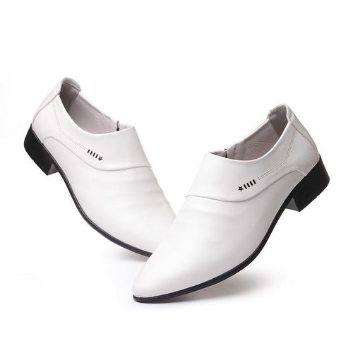 厂家直销2020新款男士白色皮鞋商务正装男鞋子套脚百搭尖头休闲鞋
