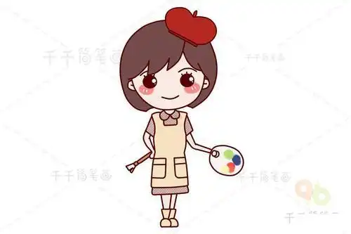 画家正在作画简笔画女画家卡通简笔画步骤画法图片我是小小画画家简笔