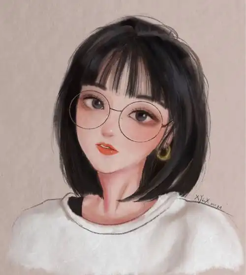 手绘插画头像短发小姐姐
