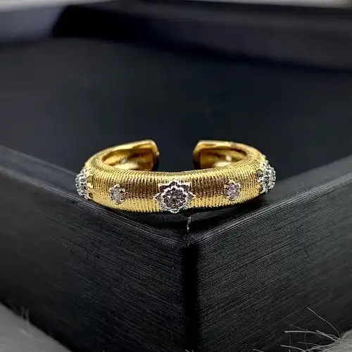 意大利复古宫廷风布契拉丝工艺戒指双色镀金欧美轻奢带钻雕花指环