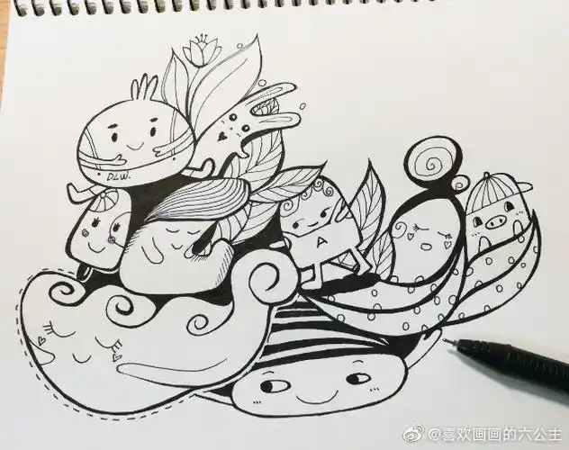 原创简笔画作者喜欢画画的六公主陪伴73黑色水性笔