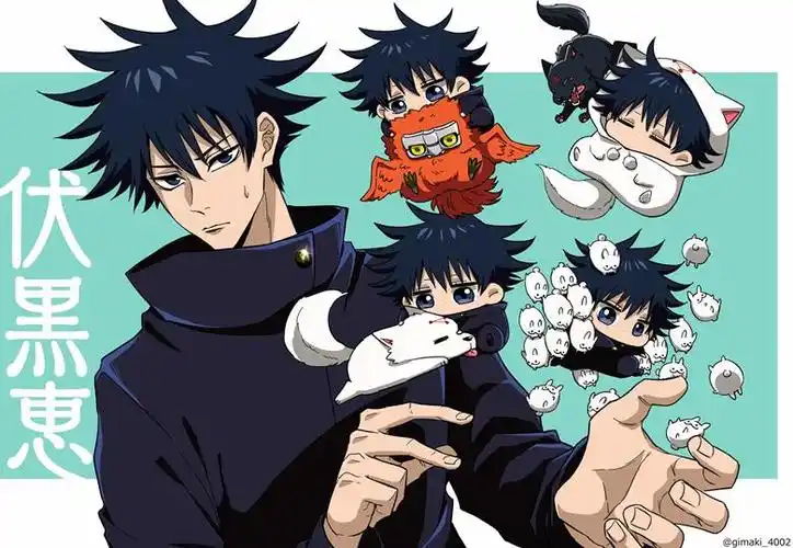 伏黒恵とチビ式神ちゃんズギマキbooth通贩中的伏黑惠插画图片