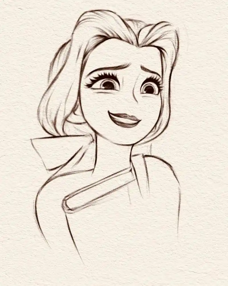 迪士尼贝儿公主手绘线稿步骤来啦 粉丝宝宝们可以来交作业啦