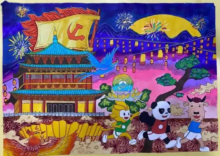 十四运主题绘画在本次活动中也接近尾声十四运主题书画活动举办"筑梦