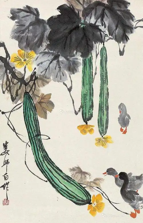 著名画家娄师白国画丝瓜图片.请同学们注意收藏,学习备用!