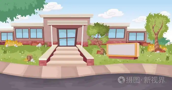 卡通中学教学楼的大门