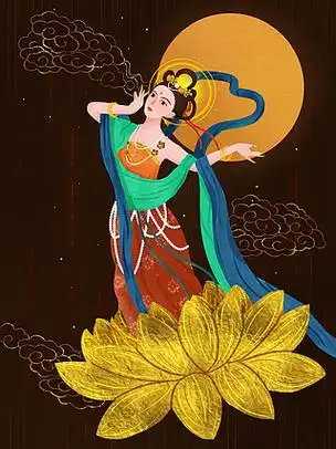 敦煌风仙女踩莲花唯美壁纸插画