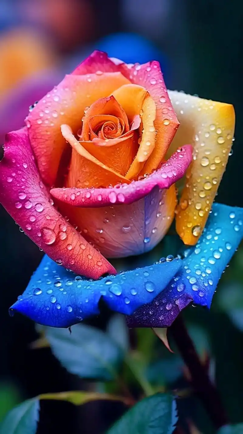 #图文伙伴计划 #大师作品,雨后彩色玫瑰,花上有水珠,远景, - 抖音