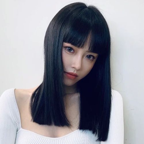 水舞假发女锁骨发网红漫画刘海黑色直发中长发齐发尾整顶新式发套