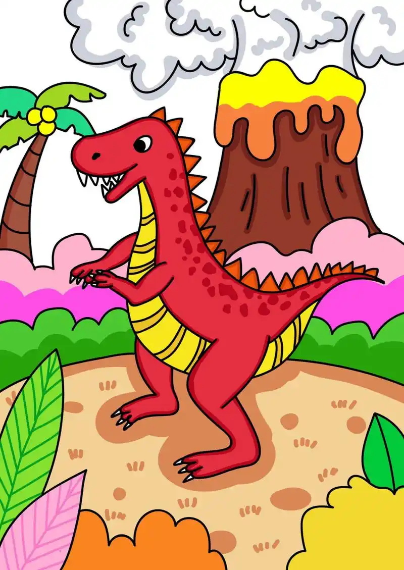 马克笔儿童画🎨简笔画(内附线稿) 恐龙绘画,动物主题画 适合二年级