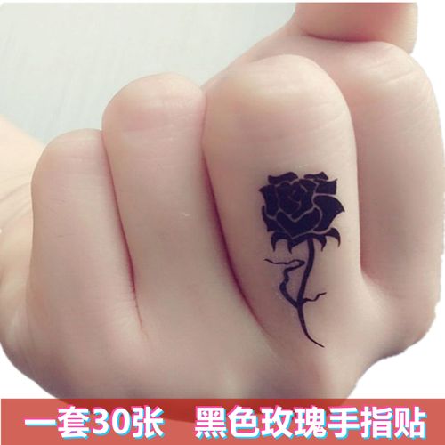 黑色玫瑰花纹身贴防水女持久仿真手指小图案手上半永久遮疤痕贴纸
