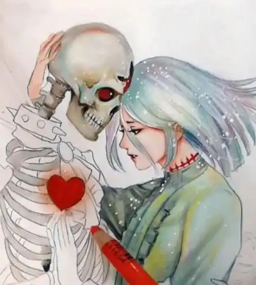 美术生手绘骷髅人,画上爱心之后,网友表示:真爱穿越了千年!