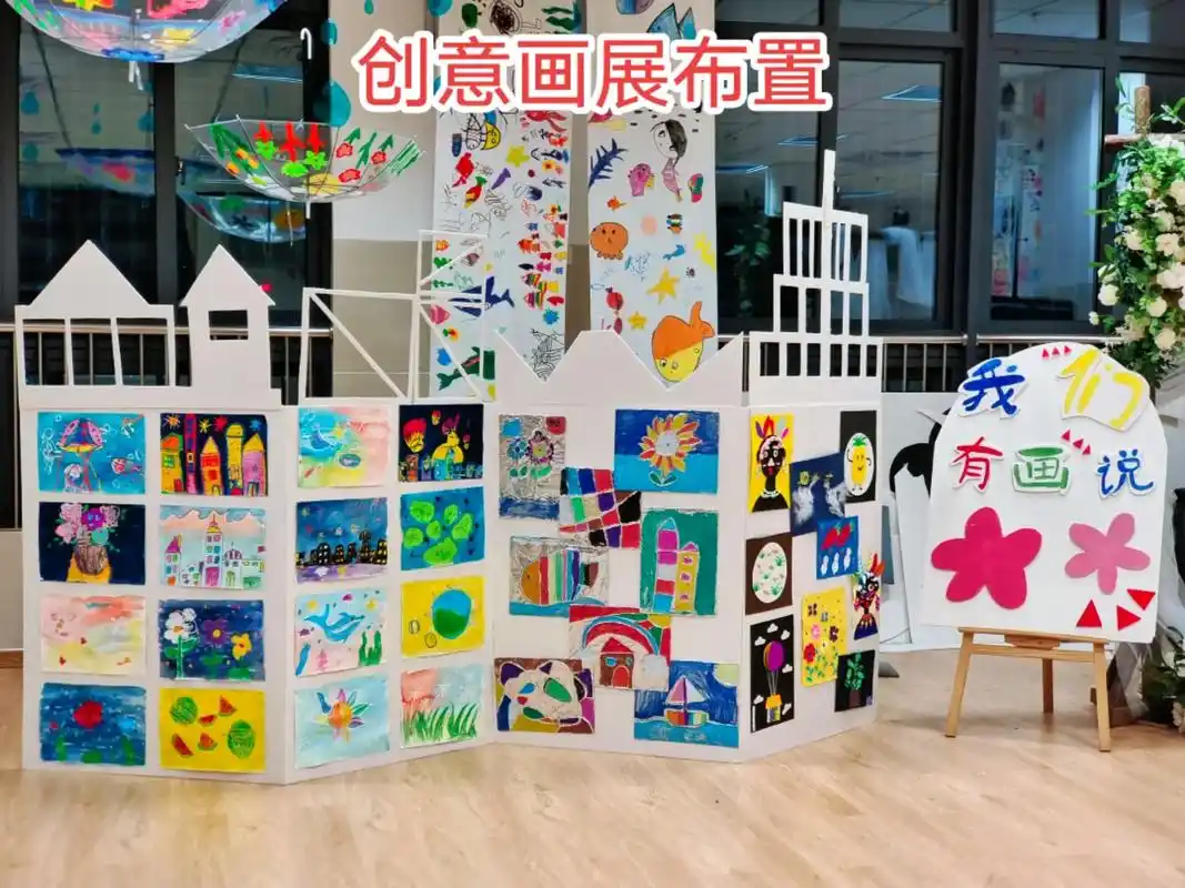 幼儿园创意画展布置.幼儿园创意美术作品展#我们有画说 #幼儿 - 抖音