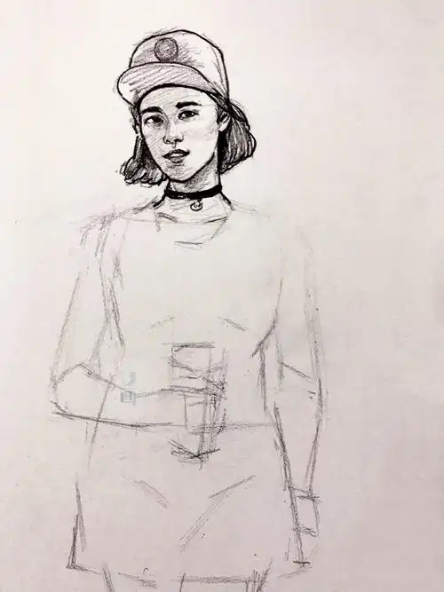 保持住对线条的控制,用画脸部的方法把肩膀和手臂的外轮廓线画出来