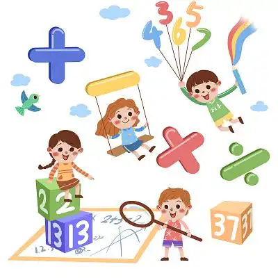 小学数学元素姐姐在教弟弟简单数学入门数学背景手绘卡通人物学习数学