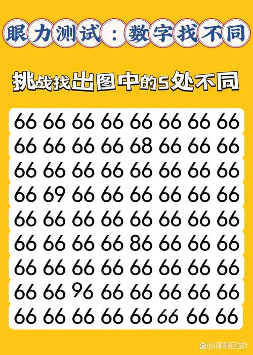 67宝子们,考验你眼力的时候到啦!图中"66"里面有5处不同的地方.