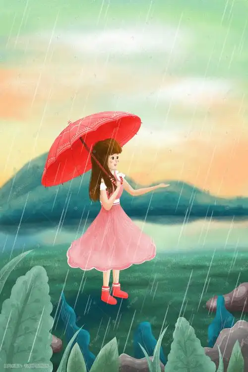 24节气清明节雨天撑伞的女孩