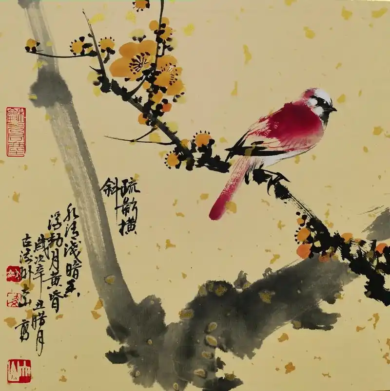 一组梅花小品#中国画花鸟  - 抖音