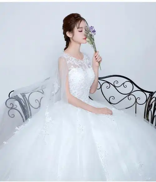 一字肩婚纱齐地飘纱蕾丝白色新娘礼服2016新款冬季显瘦韩式拖尾女-t