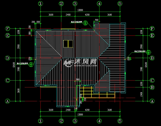 14米×13米农村自建二层别墅屋顶平面图