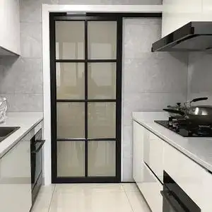 定制卫生间黑色单扇推拉门吊轨钛合金厨房隔断浴室厕所移门无下轨