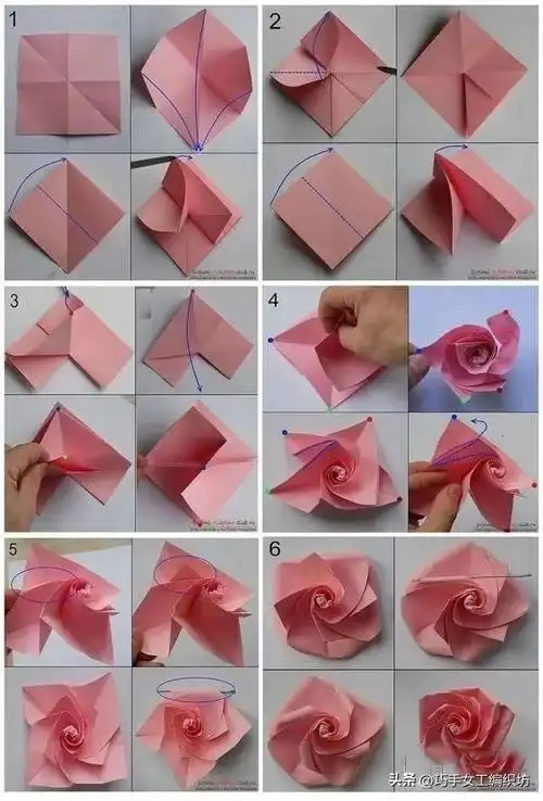 比起用纸藤或皱纹纸制作的仿真纸花,用纸折起来的玫瑰更方便省事,准备