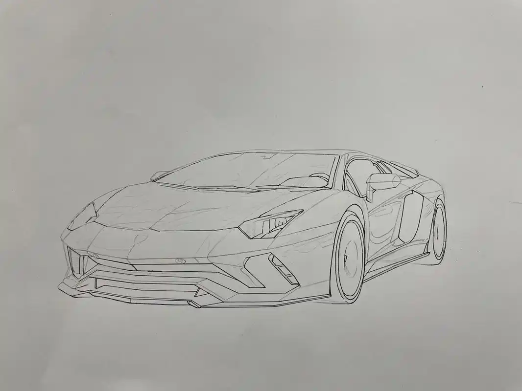 兰博基尼 aventador s 2017 汽车手绘 手绘汽车插画 纯马克笔 彩铅