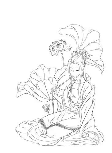 3.26 古风,气质美女,荷花,荷叶,古典气息,线稿练习,临摹.