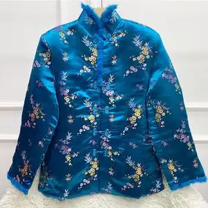 唐装女士盘扣复古中国风织锦缎中式外套真兔毛夹棉袄拜年服欧洲站