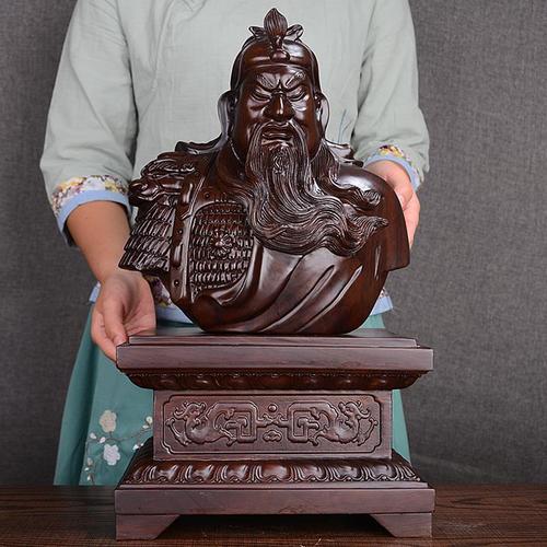 木雕关公像黑檀武财神关羽关帝摆件半身像头像开业红木工艺礼品