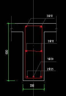 2根22mm,2根18mm的月牙纹钢筋跨度5米的600mm×200mm的混凝土大梁承重